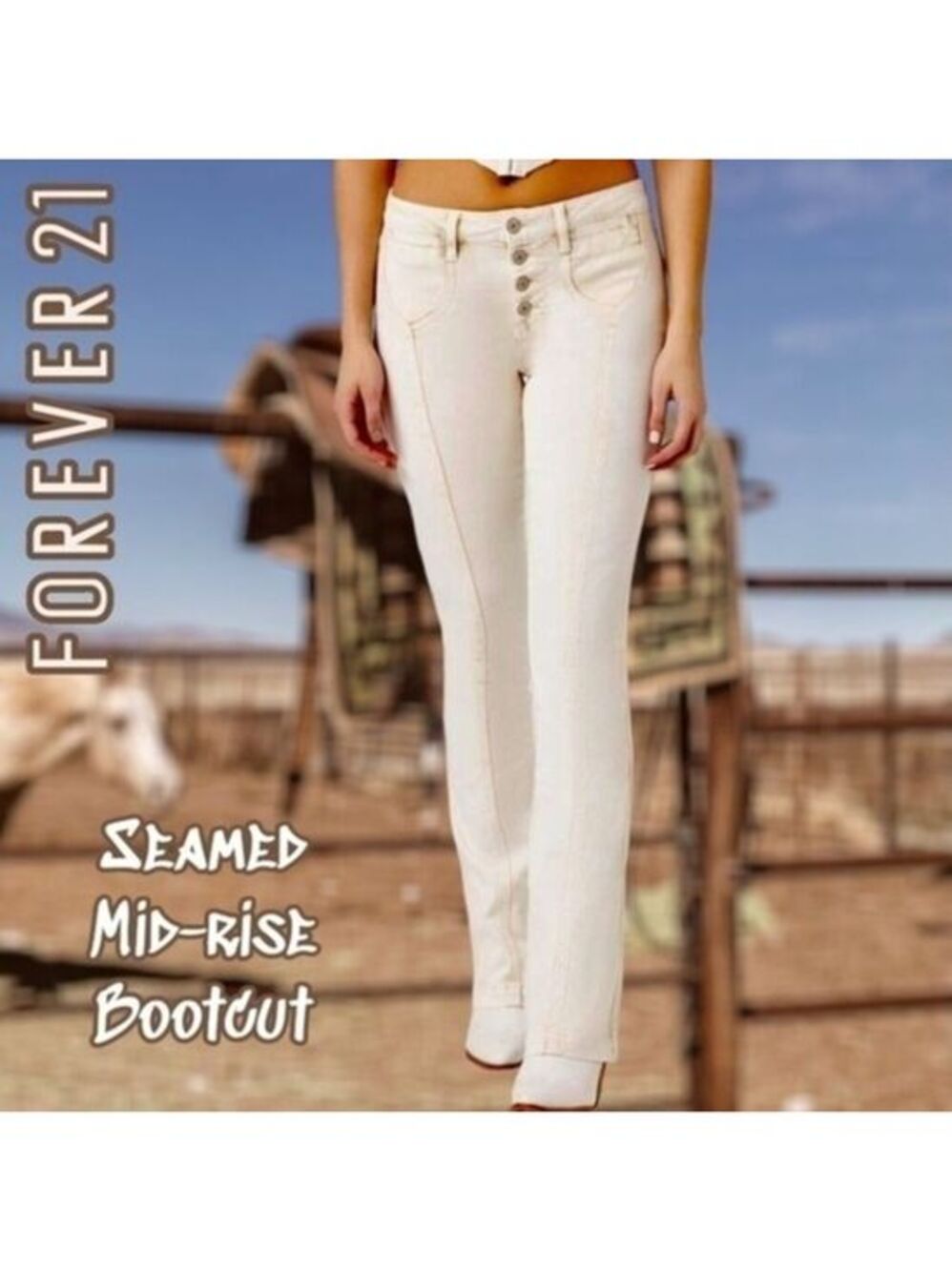 FOREVER 21 NWT Exposed Seam/Button Fly Mid-Rise Bootcut Stretch Denim Jeans-29R